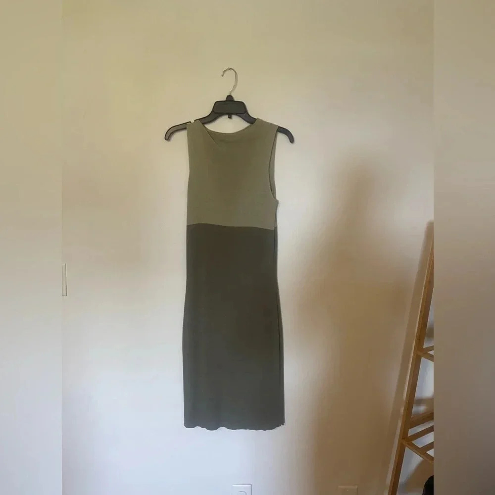Merona green long sweater dress color block, army and sage green